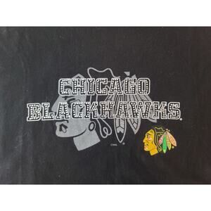 GII NHL Chicago Blackhawks hockey black bling short sleeve shirt - medium